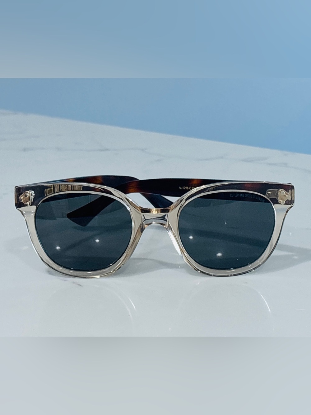 Cutler and Gross 1298 Soft Cat Eye Sunglasses Crystal Acetate Italy